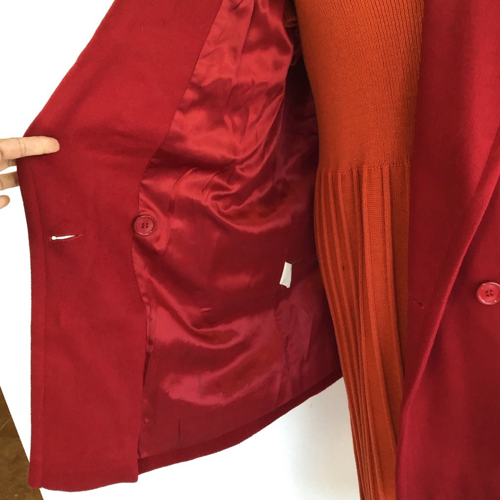 Ferncroft Women Elegant Deep Apple Red Double Breasted Warm Pea Coat M - Picture 6 of 10